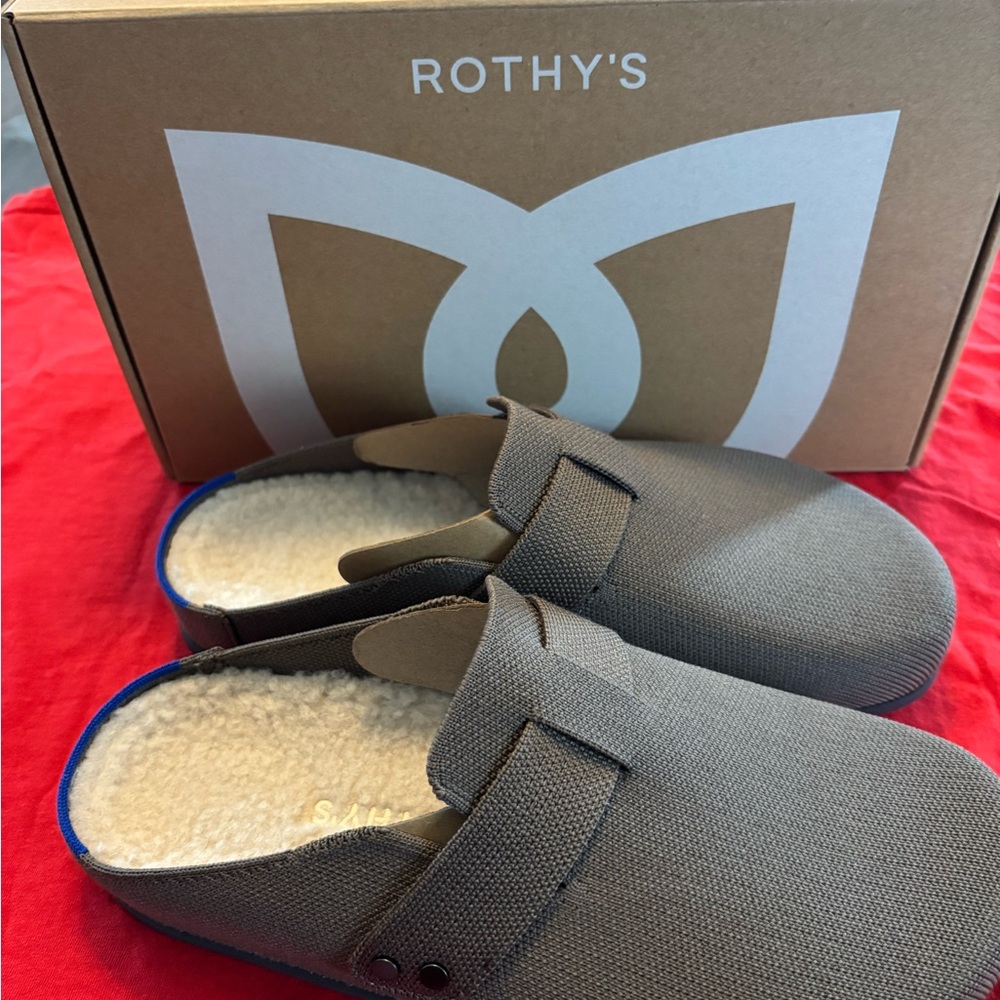 Rothy's Taupe Men's Slip-On Loafers Sparrow Cozy Clog - Picture 2 of 7